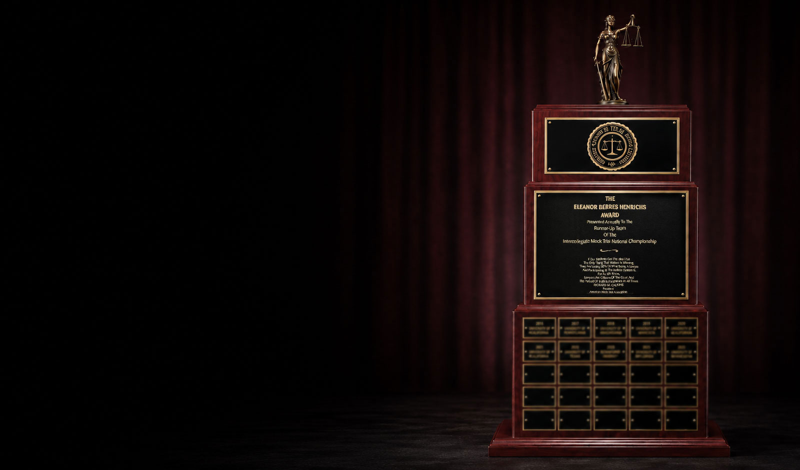 The Eleanor Reeves Finefichs Award — Intercollegiate Mock Trial National Championship trophy